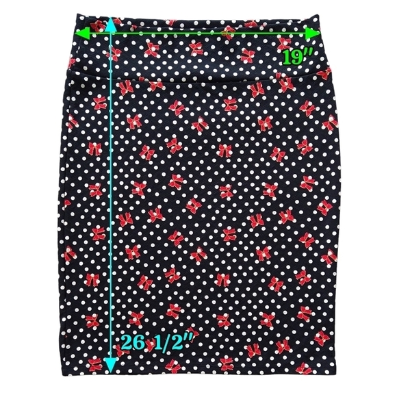 Lularoe Cassie Pencil Skirt Black Polka Dot Bow Knee Length Pull On Whimsical - Picture 2 of 9